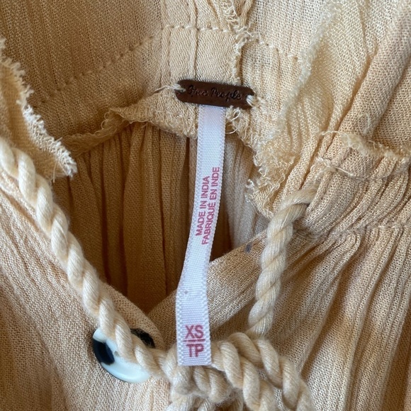 Free People Boho Embroidered Maxi Dress Gauze Flowy Beige Tan Cream Neutral - Picture 6 of 10